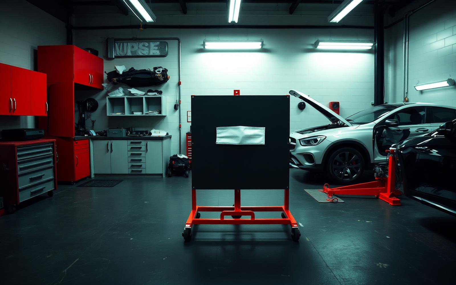 Damaged car being assessed for accident repair inside the Portadown workshop